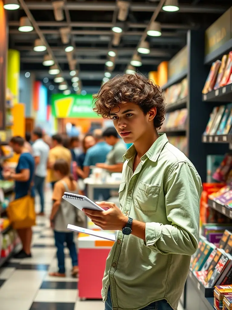 A person making notes while pretending to be a customer in a retail store, capturing the essence of onsite mystery shopping.