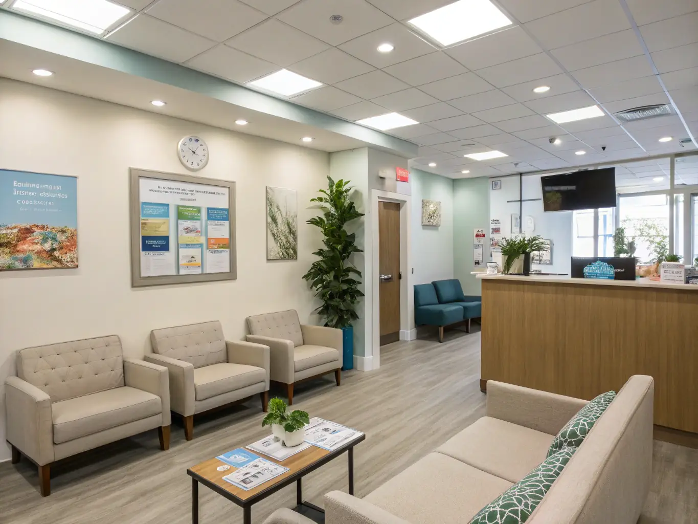 A clean and modern medical office waiting room, emphasizing the role of market research in improving patient experience and healthcare services.